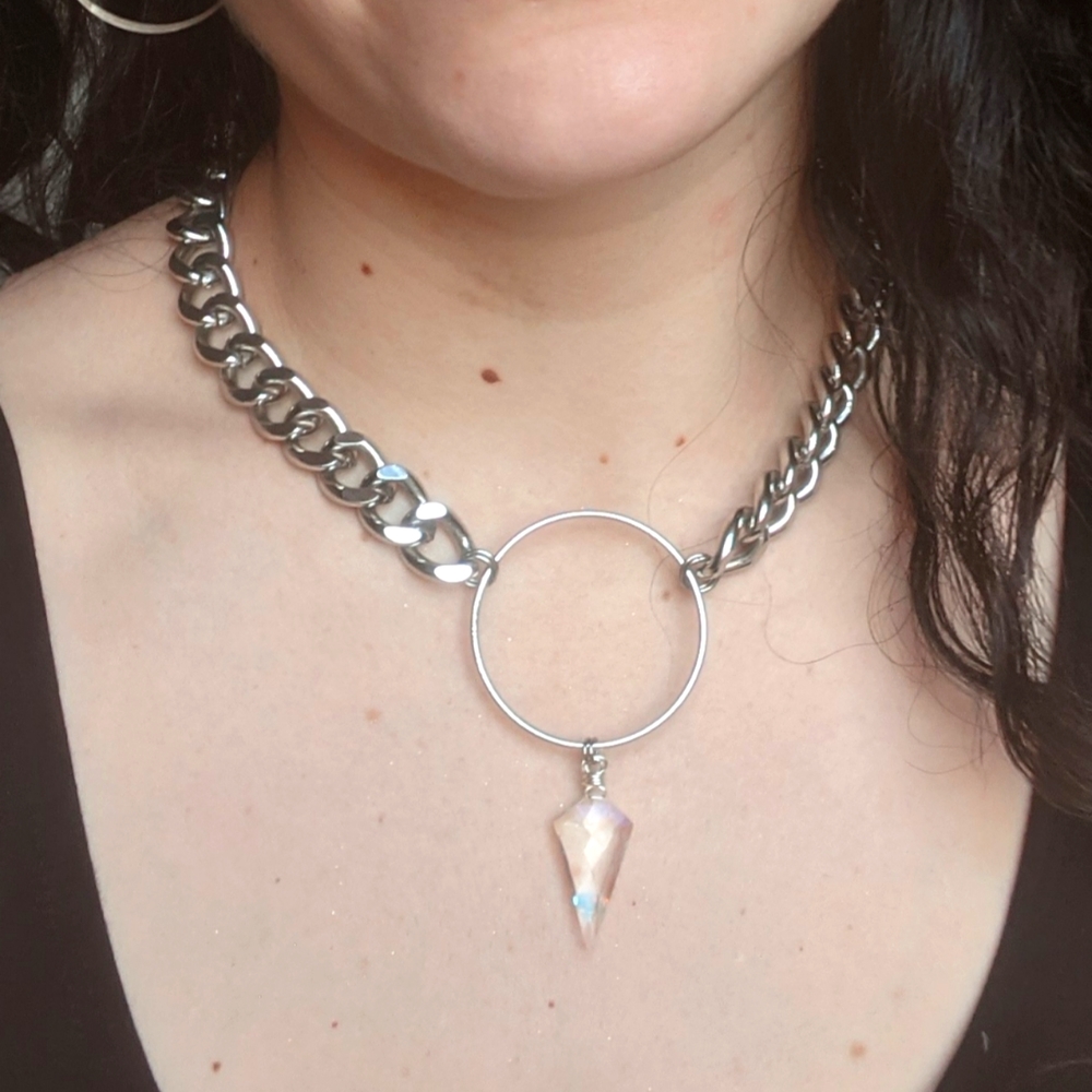 Hawk Couture "Bring on the Good Vibes" Mystic Quartz Stainless Steel Necklace